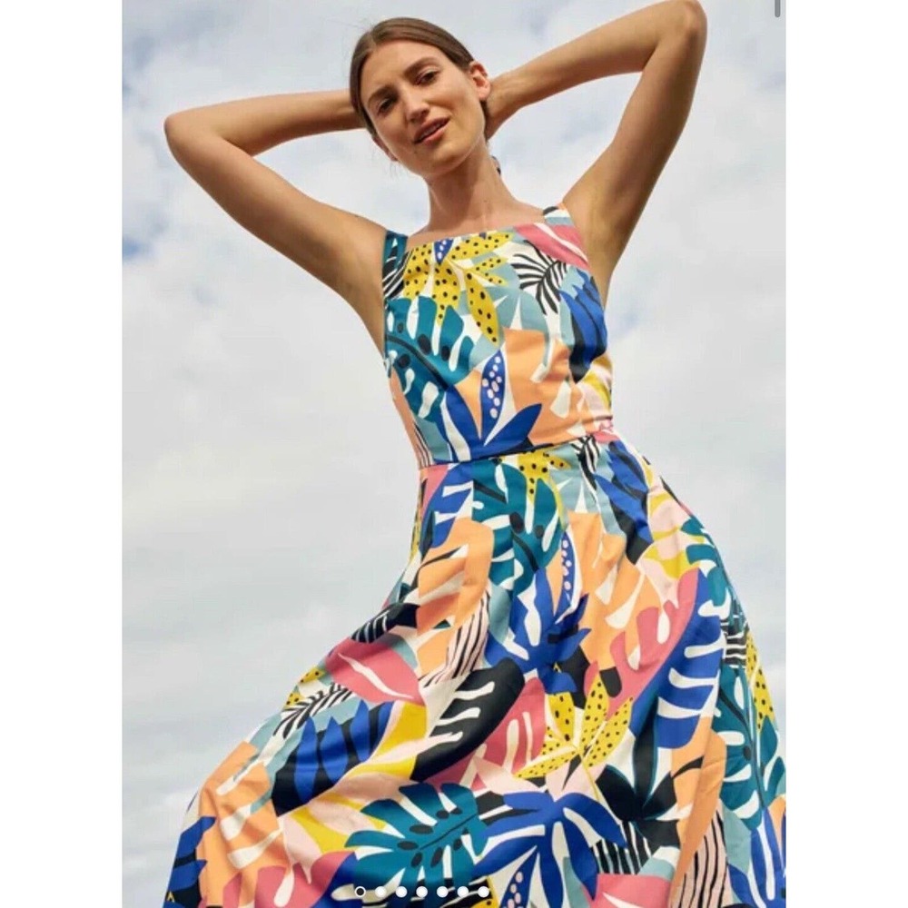 NWT Boden Aubrey Cotton Tropical Floral Midi Dress Women's size US 10R UK 14R